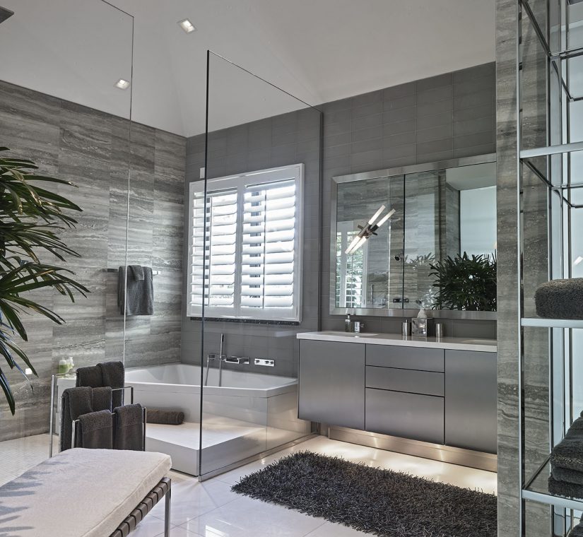 Grey Bathroom With Enclosed Shower